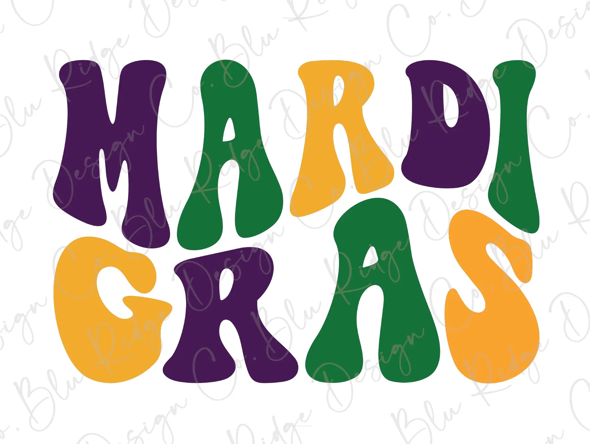 Mardi Gras Wavy Stacked Groovy Design Direct To Film (DTF) Transfers BluRidgeDesignCo