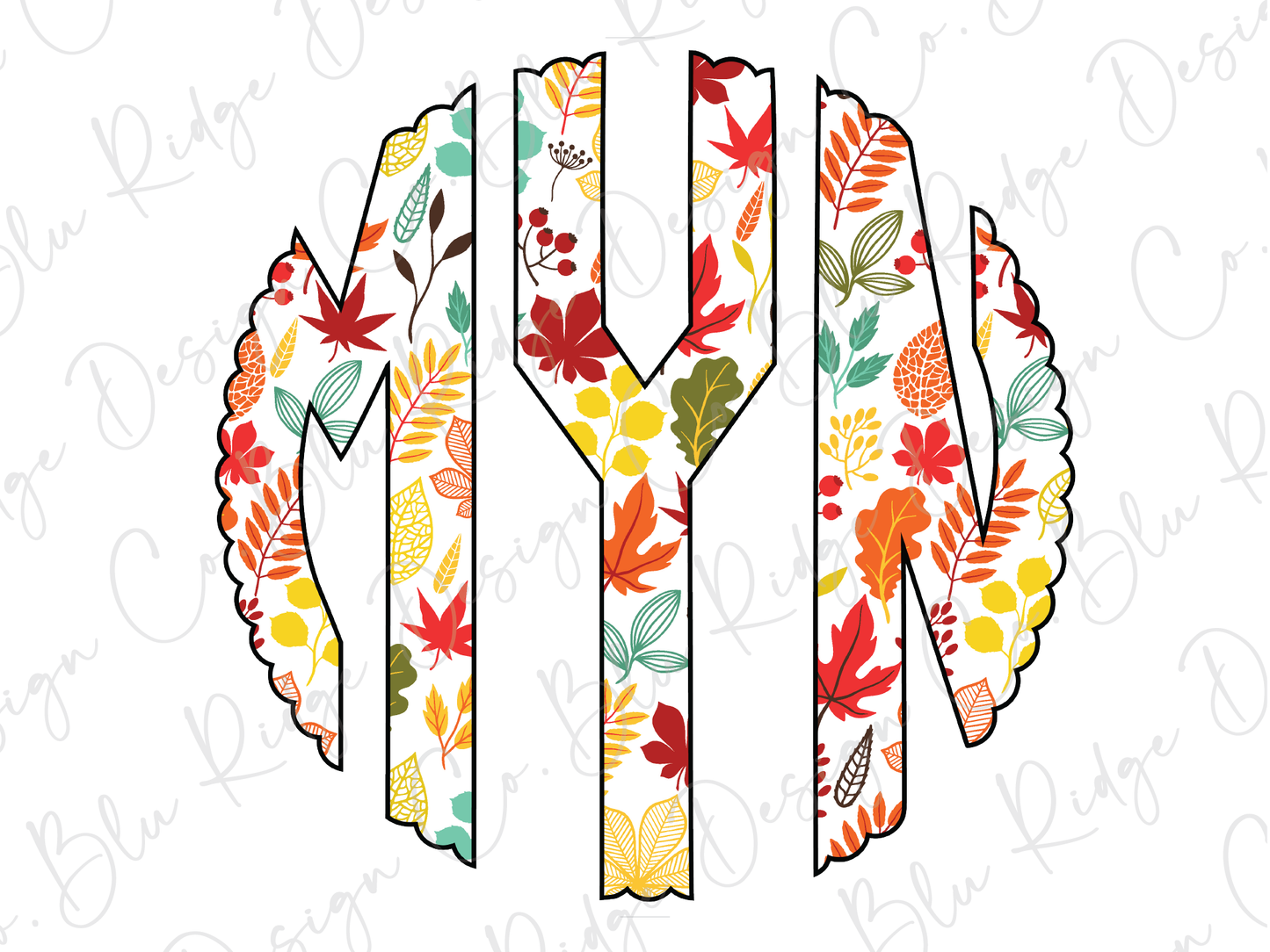 Fall Leaves Personalized Monogram Design Direct To Film (DTF) Transfer