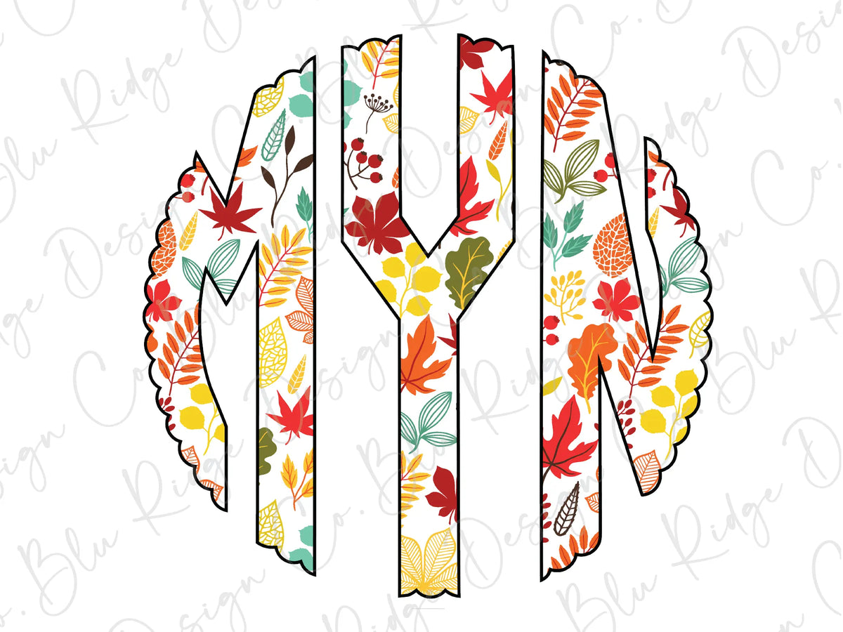 Fall Monogram D Fall Leaves Personalized Monogram Design Direct To Film (DTF) Transfer ...