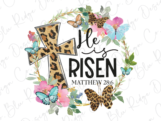 He has Risen Easter Colorful Leopard Cross Direct To Film (DTF) Transfer