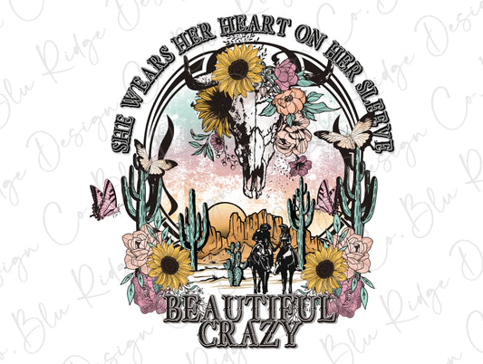 She Wears Her Heart On Her Sleeve Beautiful Crazy Country Music Direct To Film (DTF) Transfer BluRidgeDesignCo