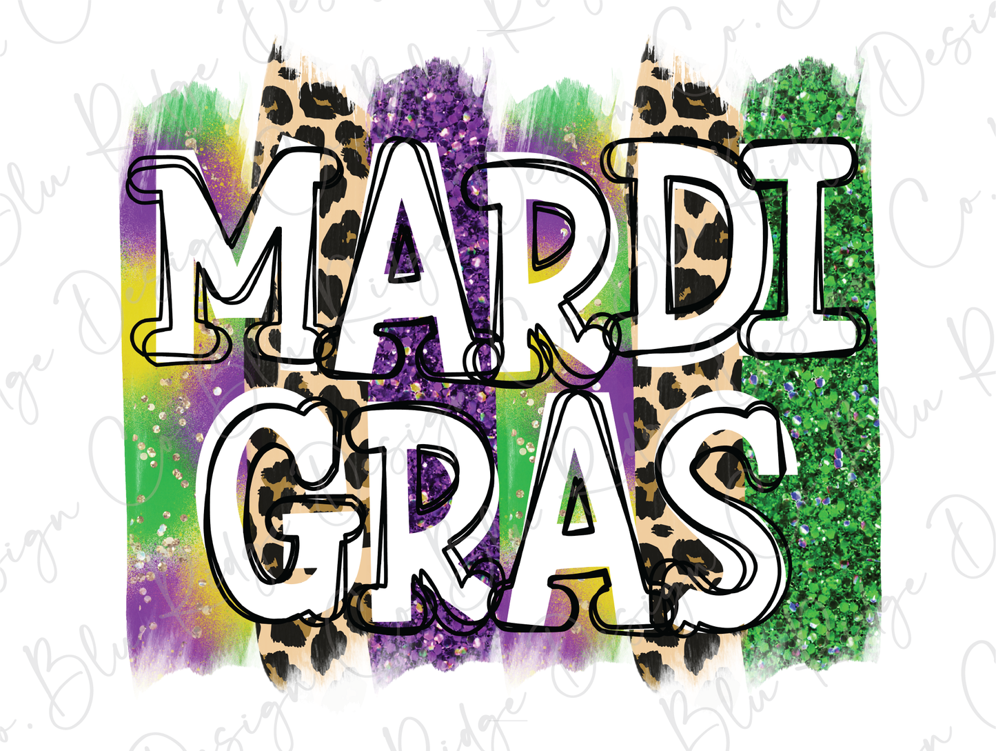 Mardi Gras Leopard Brush Strokes Direct To Film (DTF) Transfers