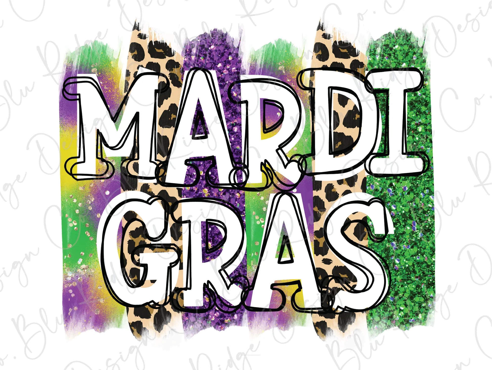 Mardi Gras Leopard Brush Strokes Direct To Film (DTF) Transfers BluRidgeDesignCo