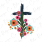 a cross with a bunch of flowers on it