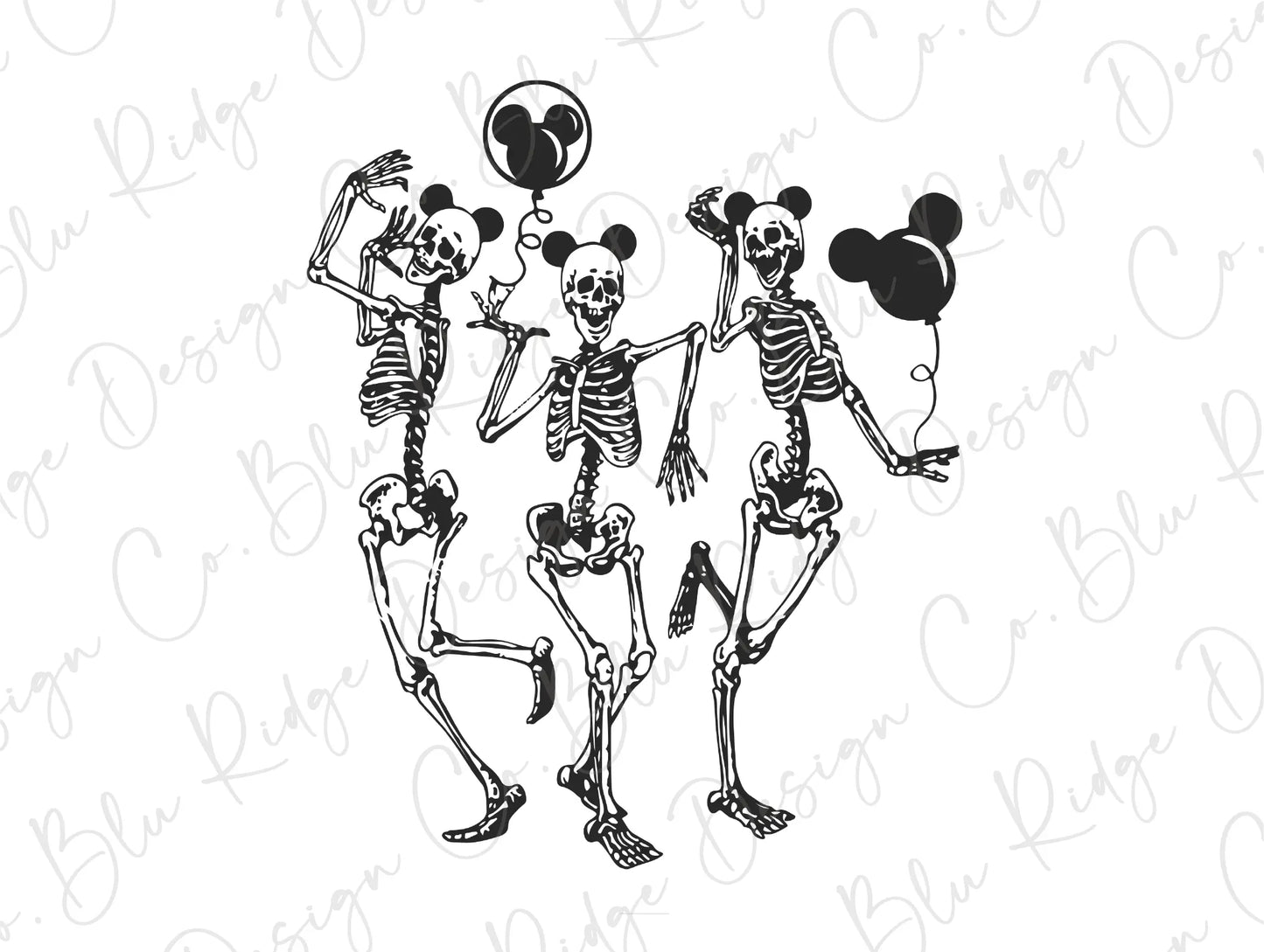 Halloween Skeleton Party Mickey Ears Direct To Film (DTF) Transfer BluRidgeDesignCo