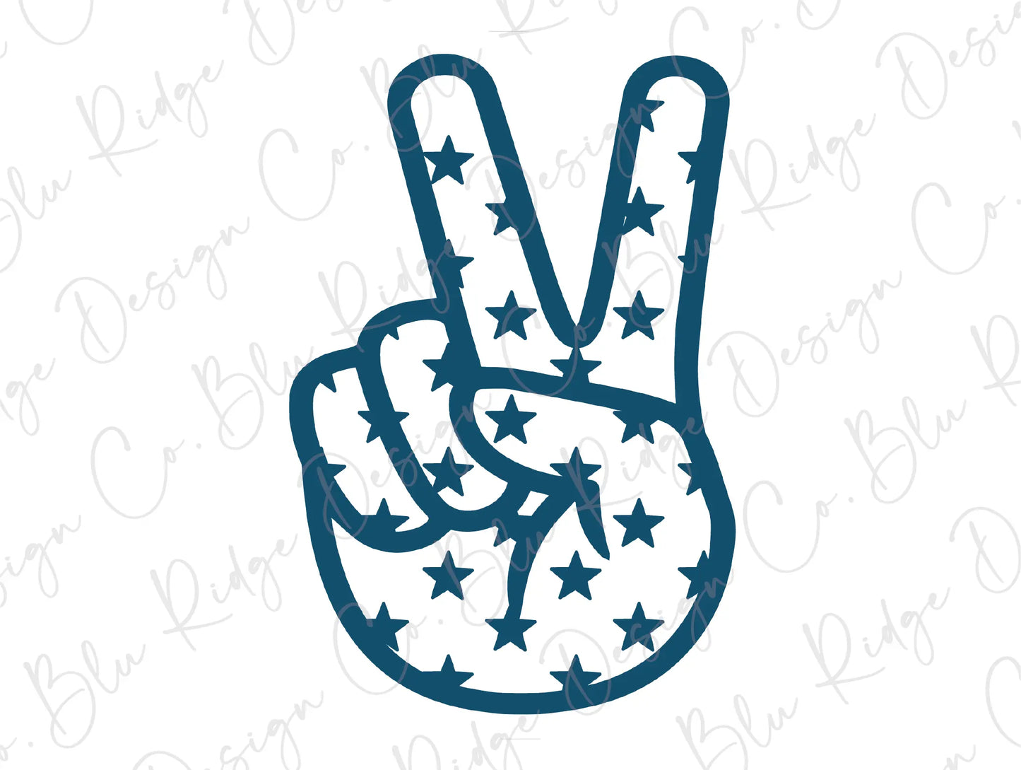 Groovy 4th of July Peace hand sign with Stars (Blue) Direct To film (DTF) Transfer BluRidgeDesignCo