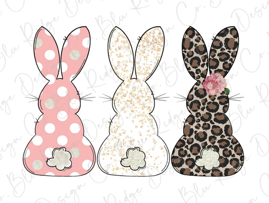 Easter Bunny Trio Leopard Pink White Direct To Film (DTF) Transfer BluRidgeDesignCo