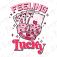 Feeling Lucky Valentines Day Royal Flush Pink Poker Chips and Dice Direct to Film (DTF) Transfer