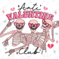 a couple of skeletons wearing sunglasses and the words anti valentine club