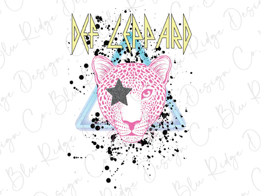 Def Leppard Rock Band Vintage Neon Pink Cheetah Leopard Design Direct To Film (DTF) Transfer BluRidgeDesignCo