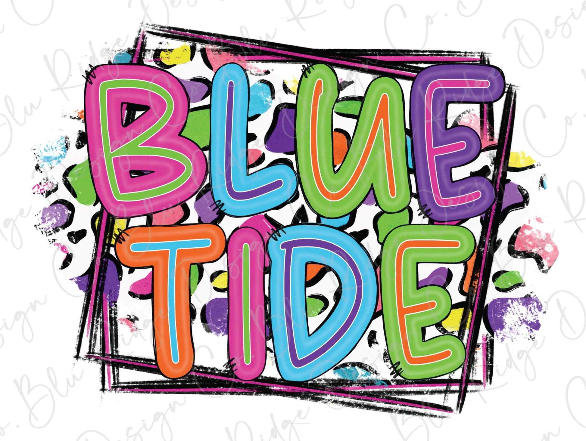 Blue Tide Long County School Mascot Colorful Leopard Spirit Direct To Film (DTF) Transfer BluRidgeDesignCo