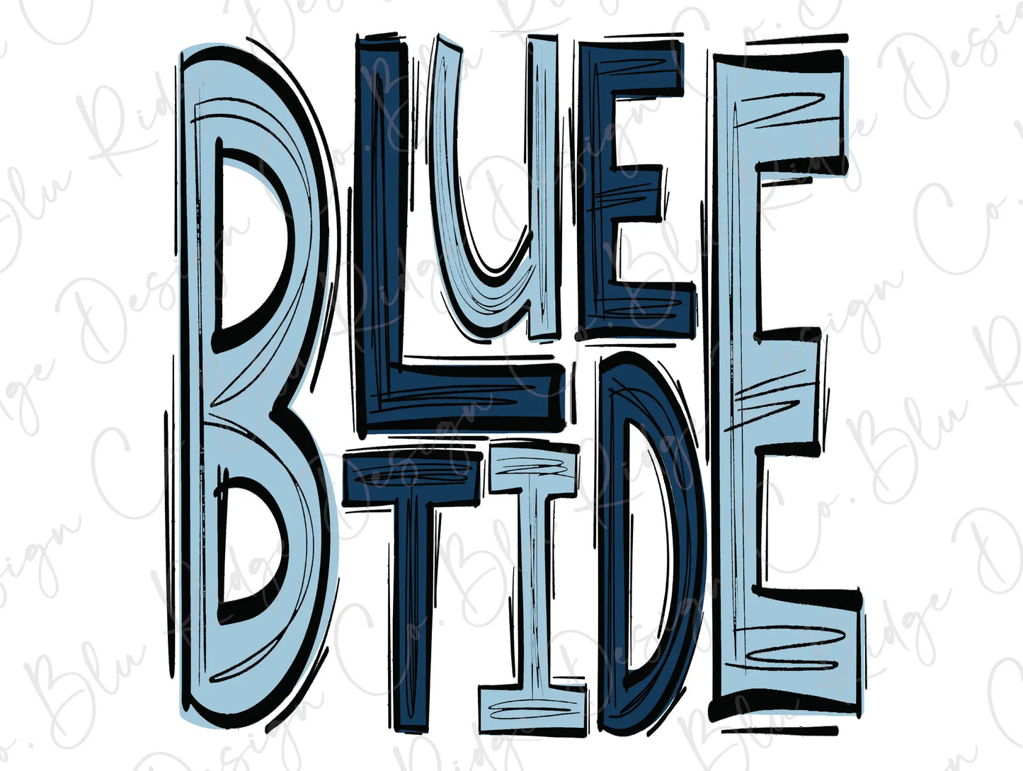 a blue and black text that says blue tide