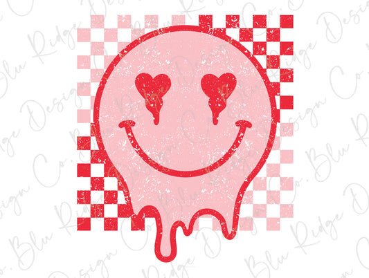 Valentines Day Pink Melting Winter Smiley Face Hearts Direct To Film (DTF) Transfer BluRidgeDesignCo