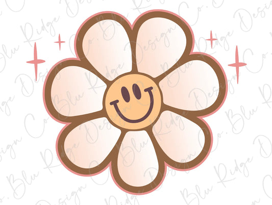 Retro Smile Daisy Boho Daisy Flower Happy Face Design Direct to Film (DTF) Transfer BluRidgeDesignCo