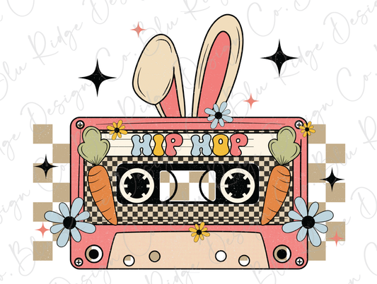 Hip Hop Retro Easter Bunny Cassette Tape. Direct To Film (DTF) Transfer