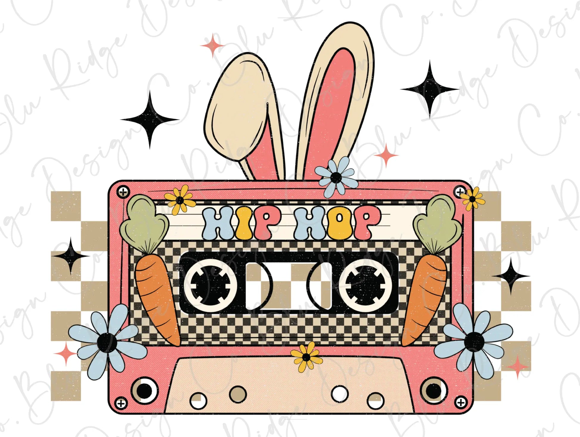 Hip Hop Retro Easter Bunny Cassette Tape. Direct To Film (DTF) Transfer BluRidgeDesignCo