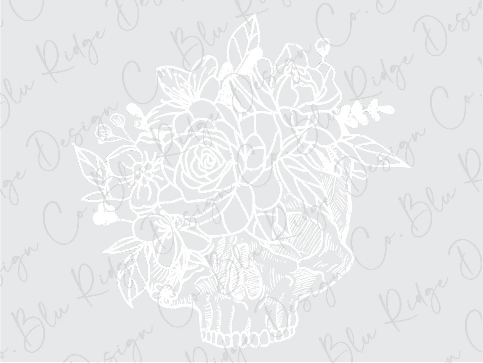 Skull with Flowers Direct To Film (DTF) Transfers BluRidgeDesignCo