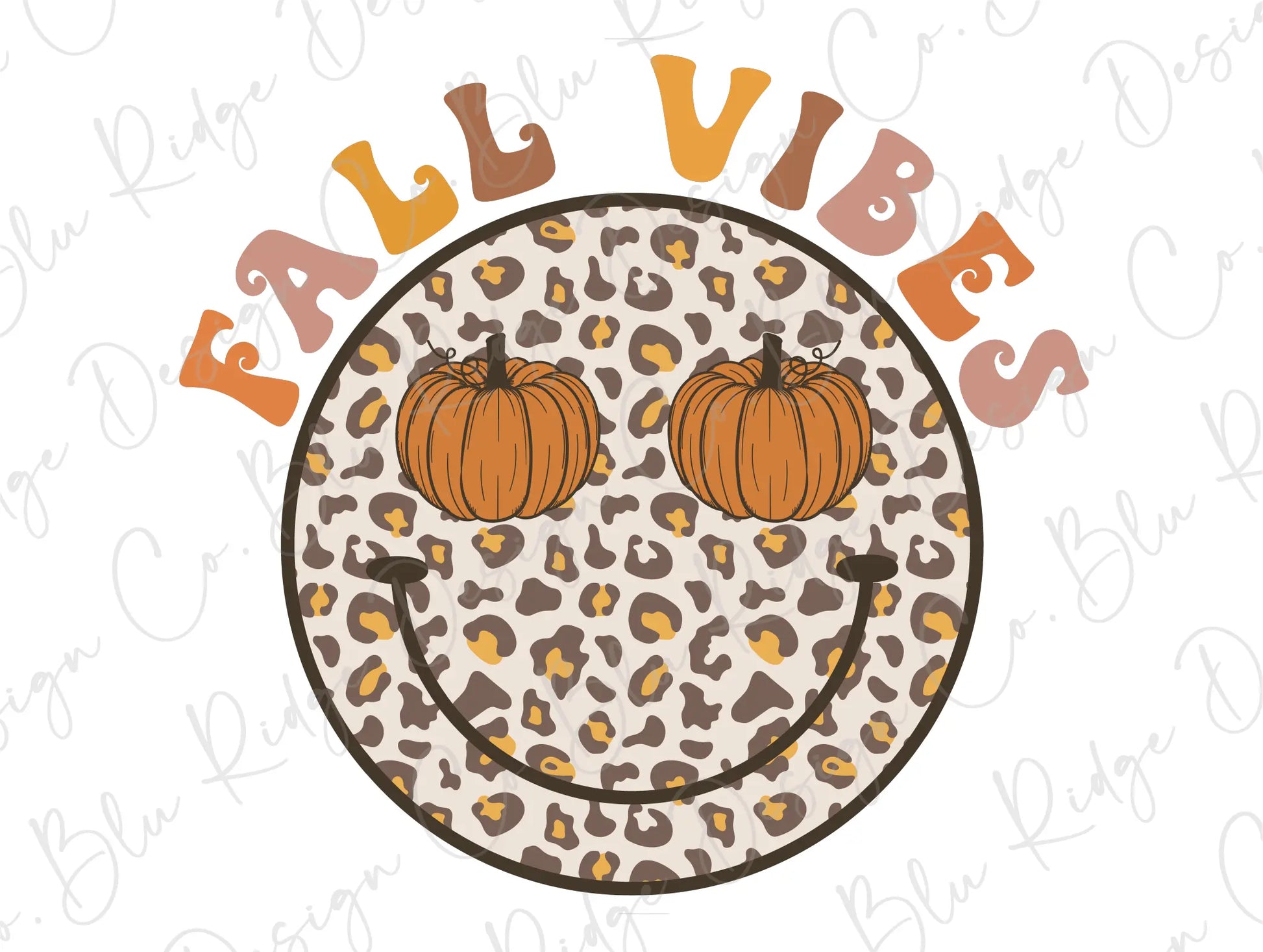 Fall Vibes Leopard Smiley Face Boho Pumpkin Sunglasses Direct To Film (DTF) Transfer BluRidgeDesignCo