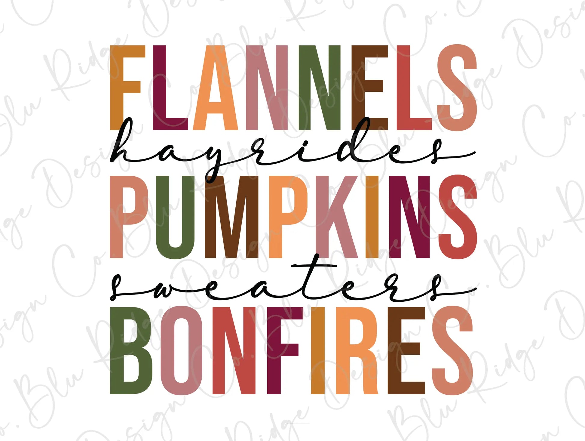 Flannels, Hayrides, Bonfires and Pumpkins Fall Boho Direct To Film (DTF) Transfer BluRidgeDesignCo