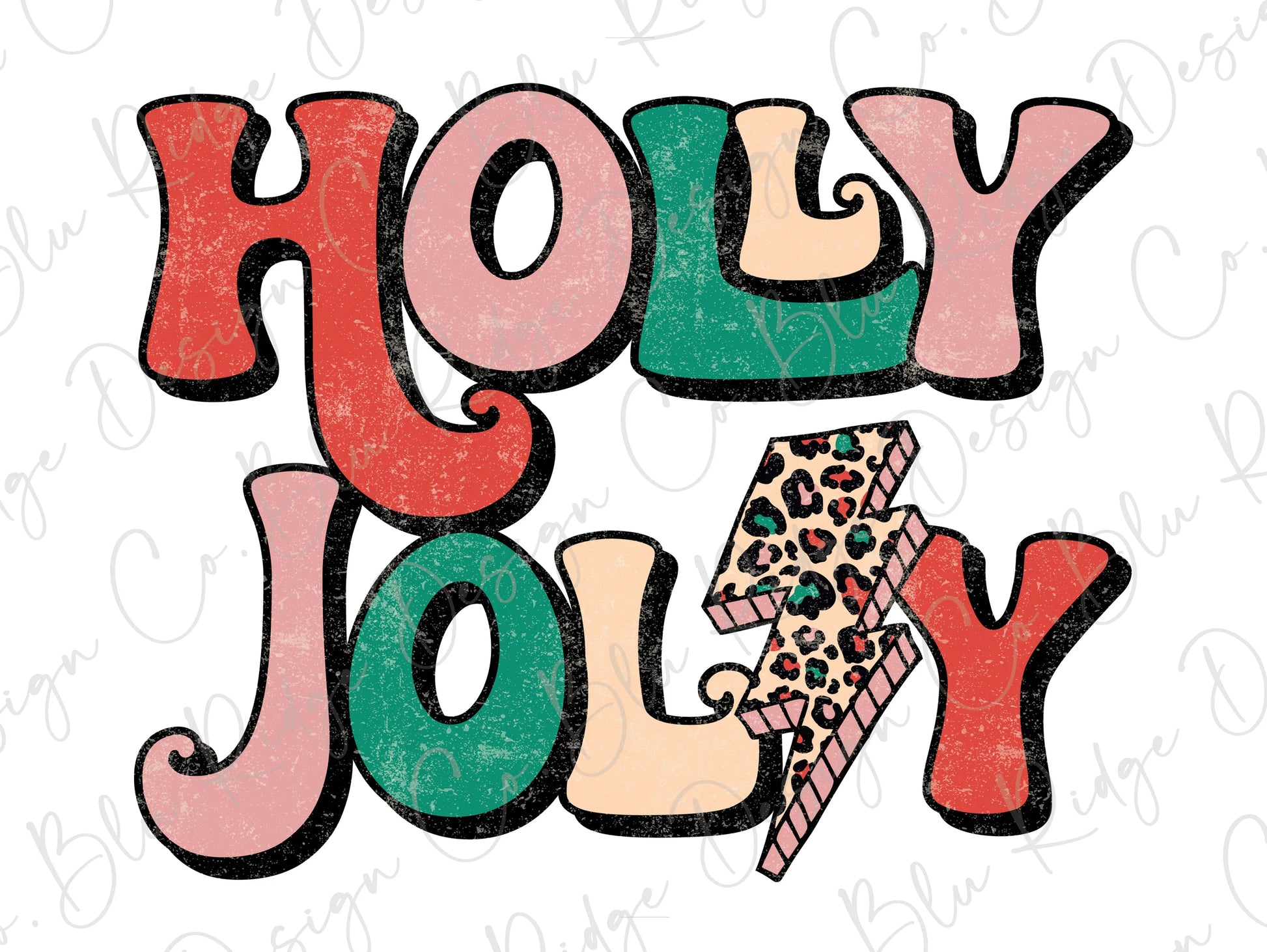 Holly Jolly Retro Lightning Bolt Direct to Film (DTF) Transfer BluRidgeDesignCo