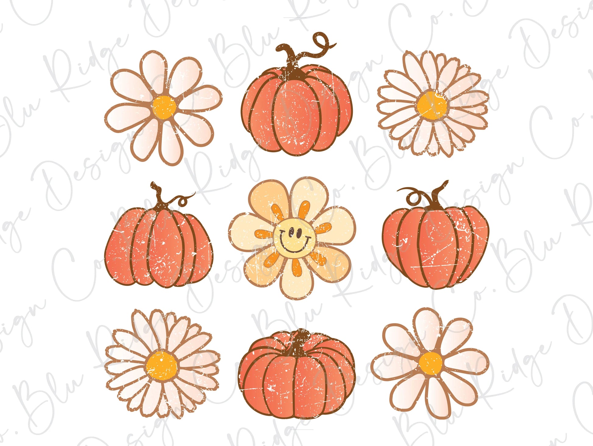 Pumpkins n Flowers Retro Direct to Film (DTF) Transfer BluRidgeDesignCo