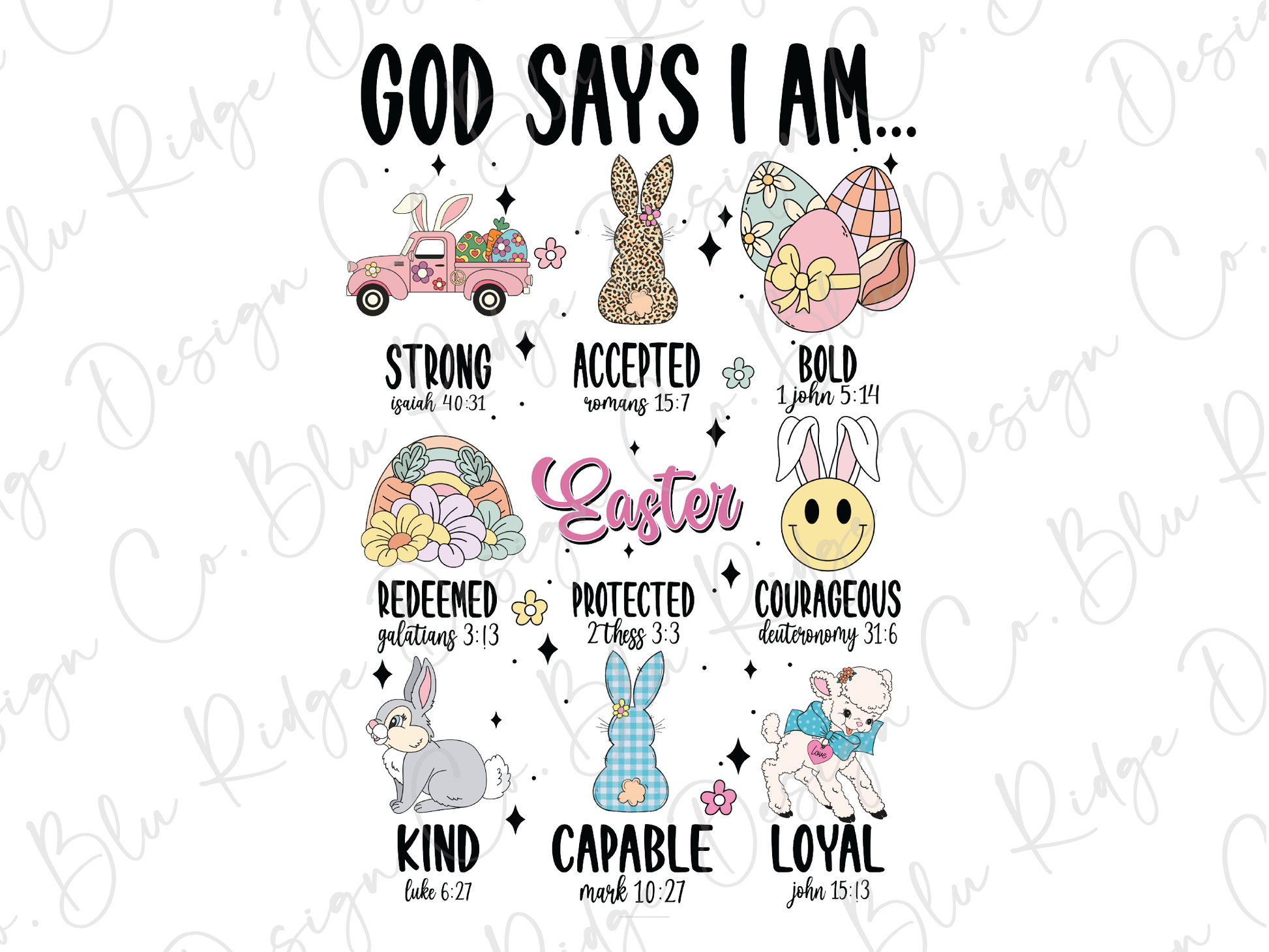 a poster with the words god says i am