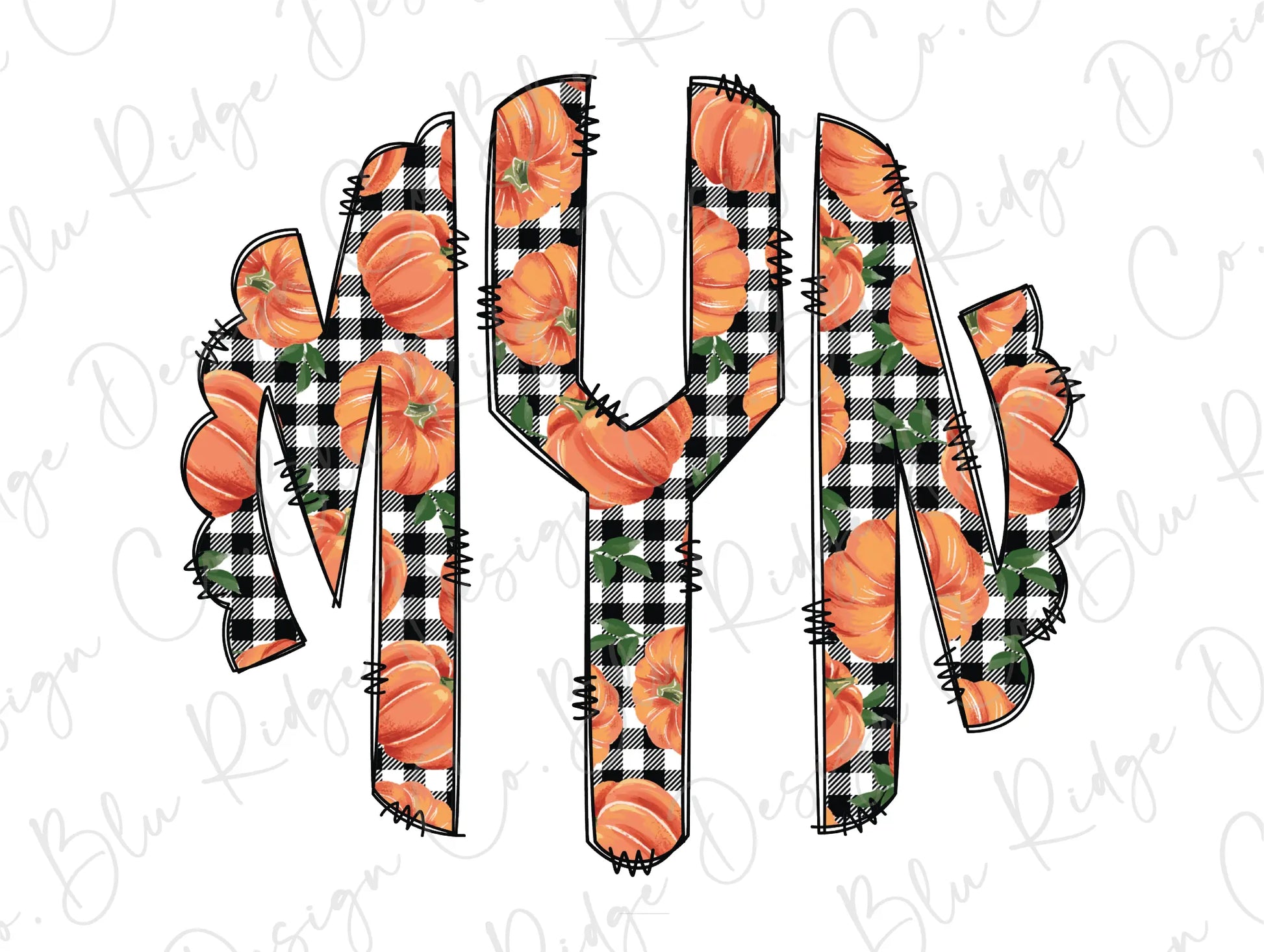 Fall Pumpkins with Black Plaid Personalized Monogram Design Direct To Film (DTF) Transfer BluRidgeDesignCo