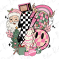 Pink Joys of Christmas Santa, Snack Cake, Presents Retro Lightning Bolt Direct To Film (DTF) Transfer