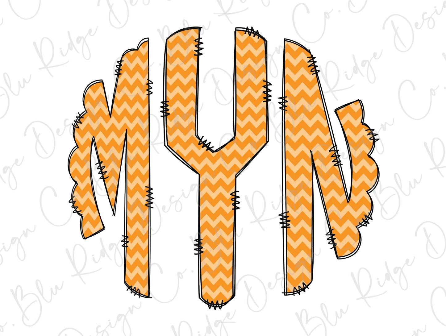 Orange Chevron Personalized Monogram Design Direct To Film (DTF) Transfer BluRidgeDesignCo