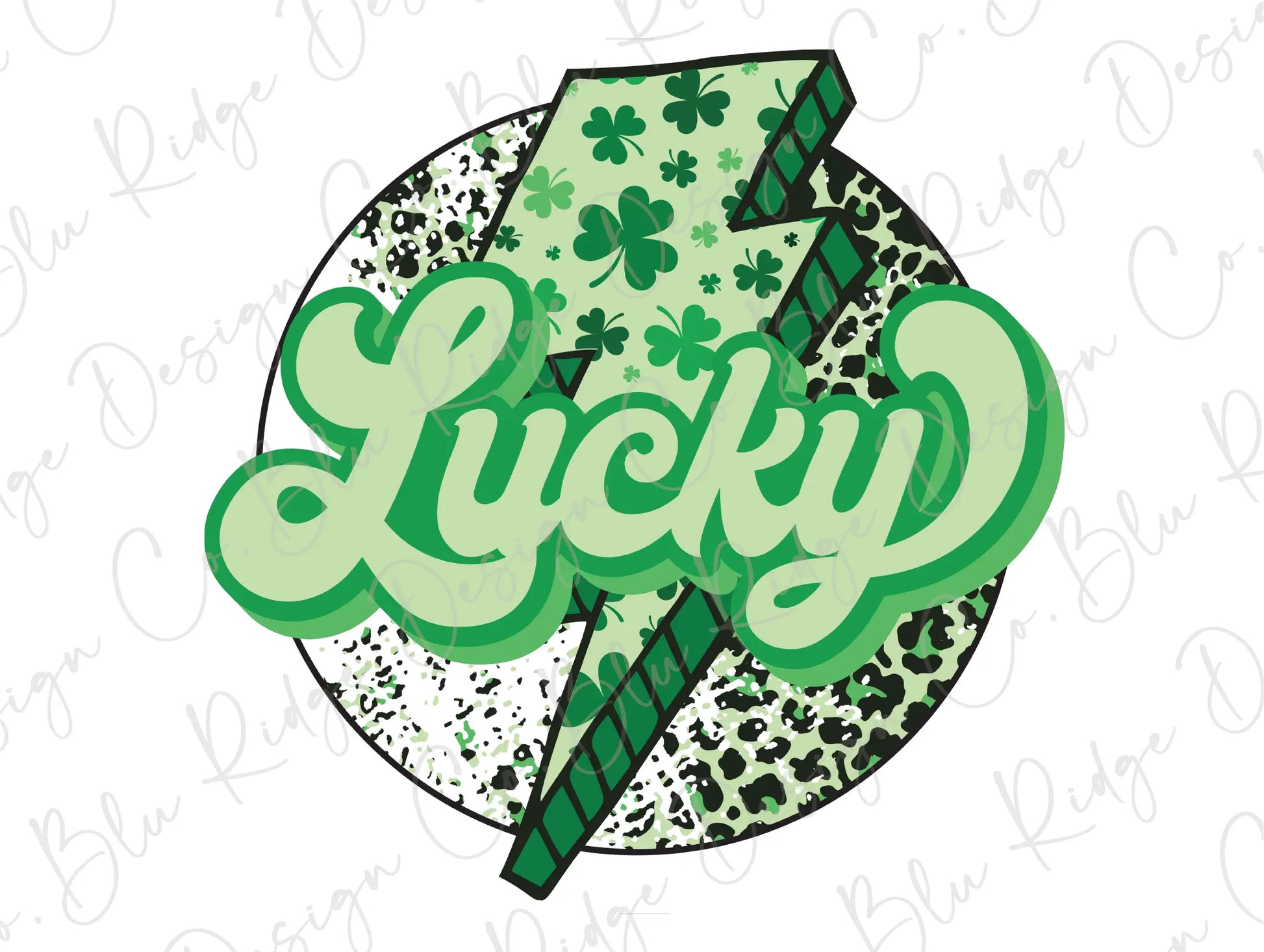 Lucky Lightning Bolt St Patrick's Day Retro Leopard Design Direct To Film (DTF) Transfer BluRidgeDesignCo