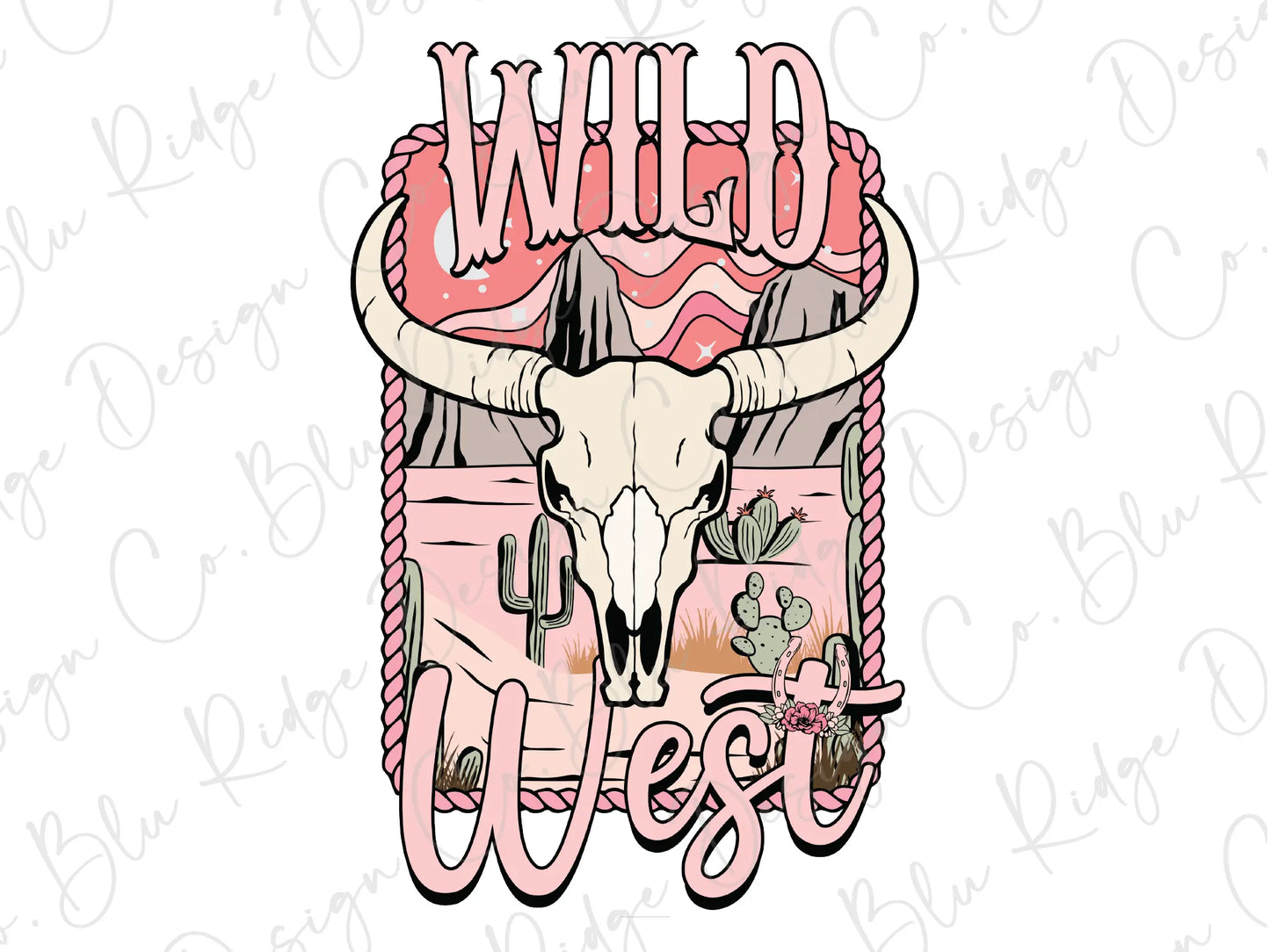 a cow skull with the word wild on it