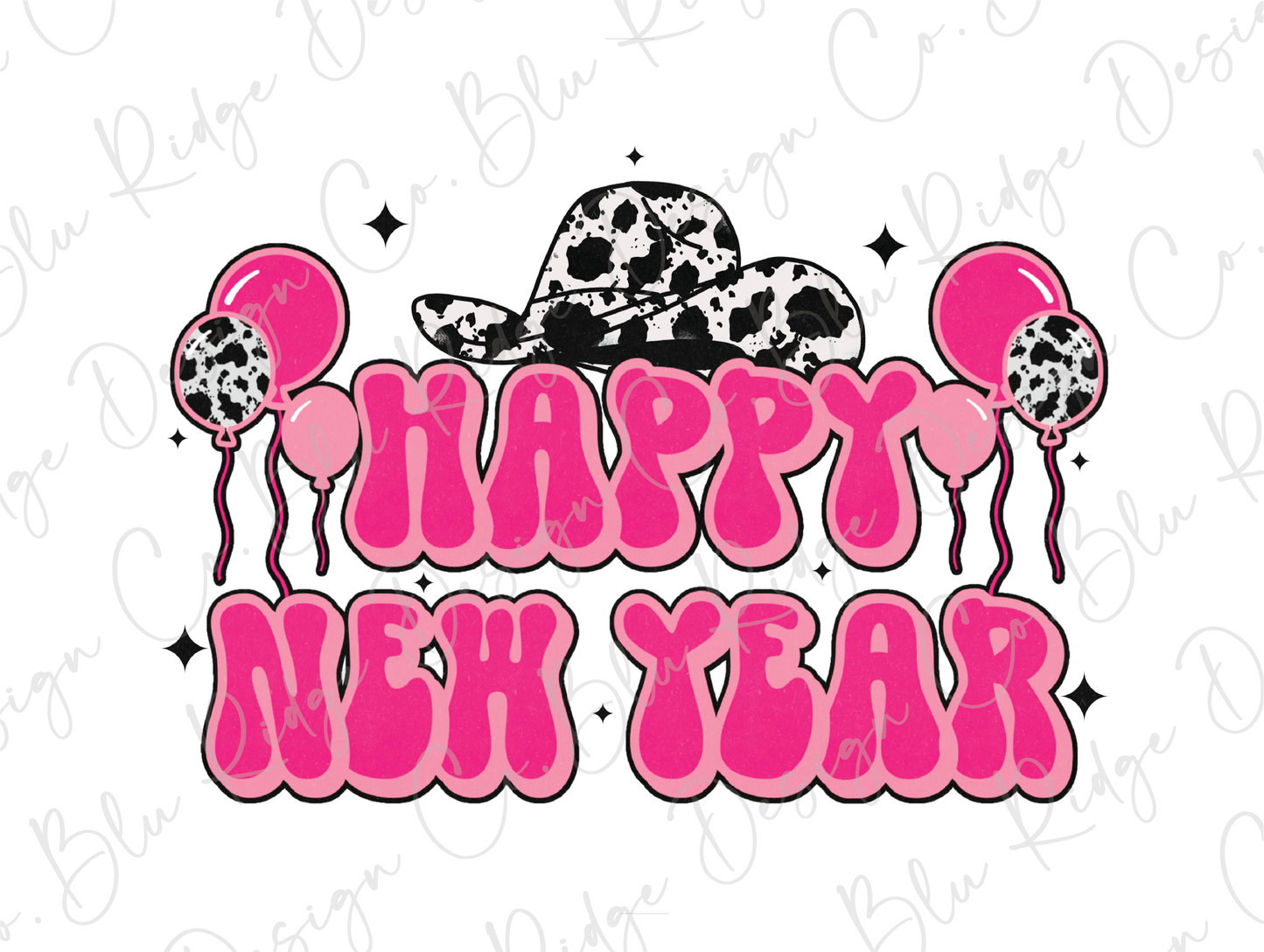 Happy New Years Party 2023 Country Cow Print Direct to Film (DTF) Transfer