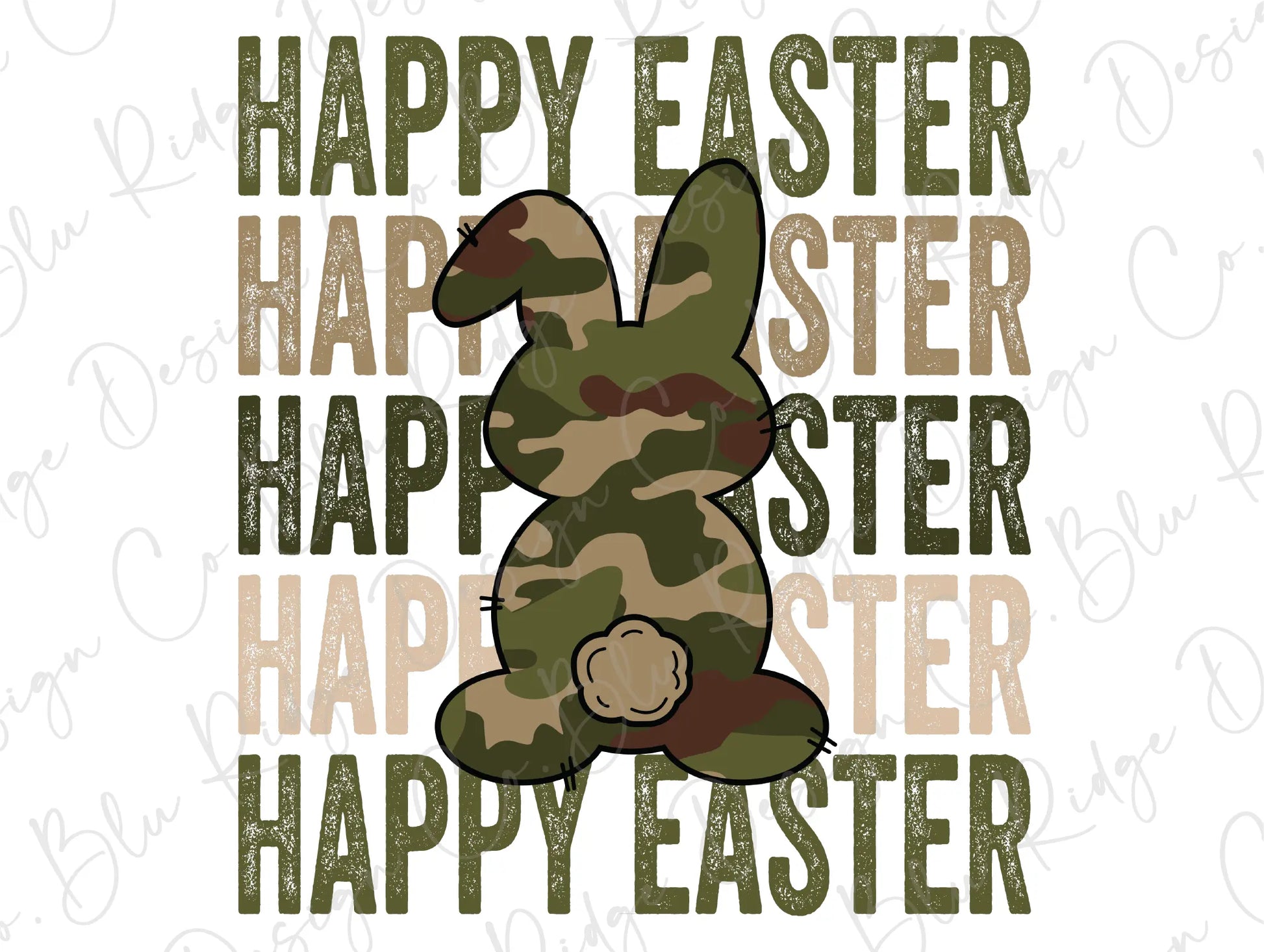 Happy Easter Stacked Camo Bunny Rabbit Direct To Film (DTF) Transfer BluRidgeDesignCo