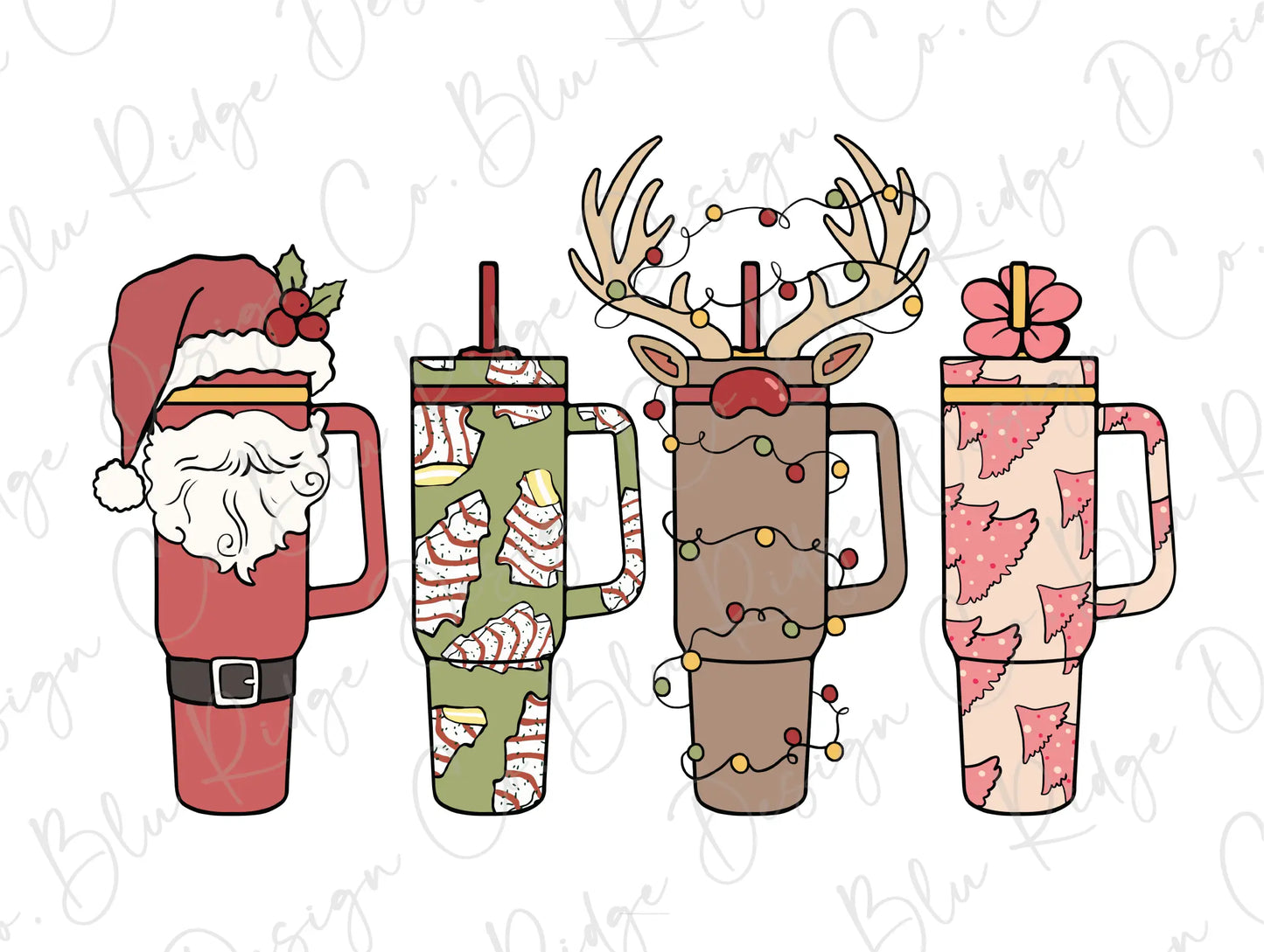 a set of three christmas mugs with santa claus