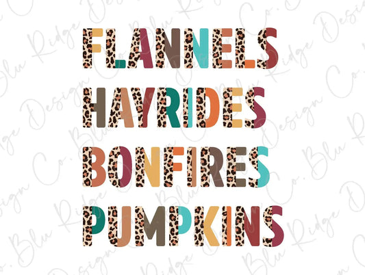 Leopard Flannels, Hayrides, Bonfires and Pumpkins Fall Boho Direct To Film (DTF) Transfer BluRidgeDesignCo