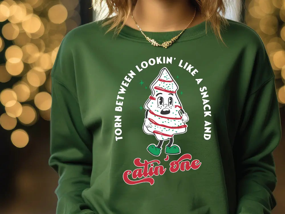 Torn Between Lookin' Like a Snack and Eatin' One Christmas Tree Snack Cake Direct to Film (DTF) Transfer BluRidgeDesignCo