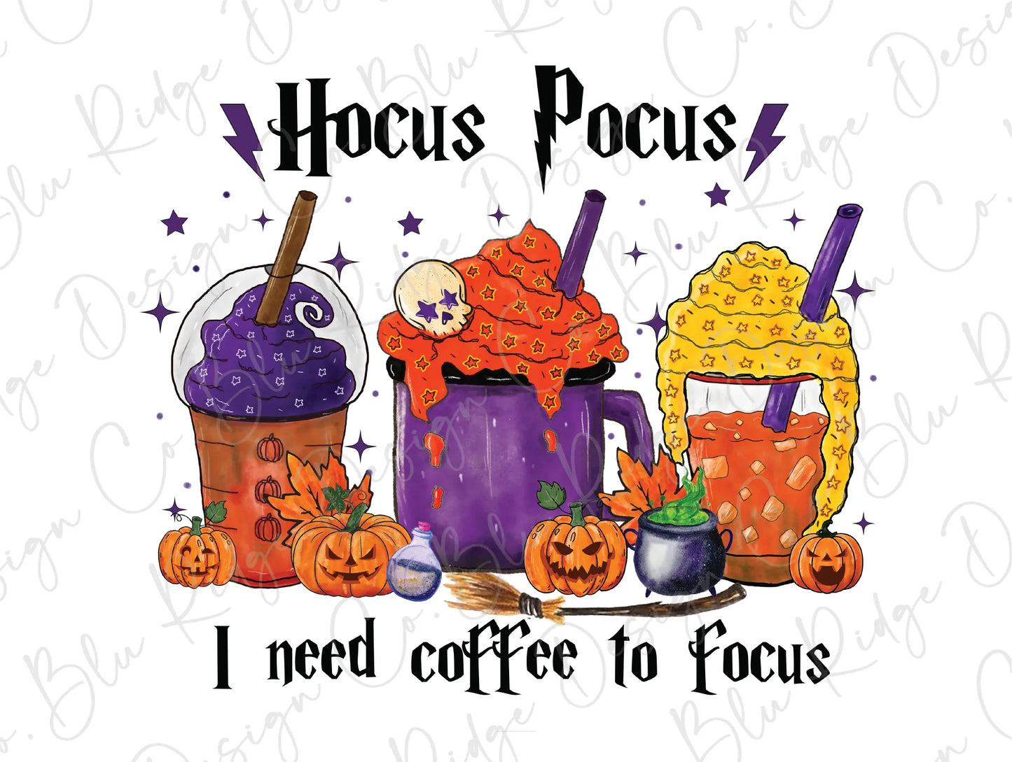 Hocus Pocus Coffee to Focus Halloween Direct To Film (DTF) Transfer BluRidgeDesignCo