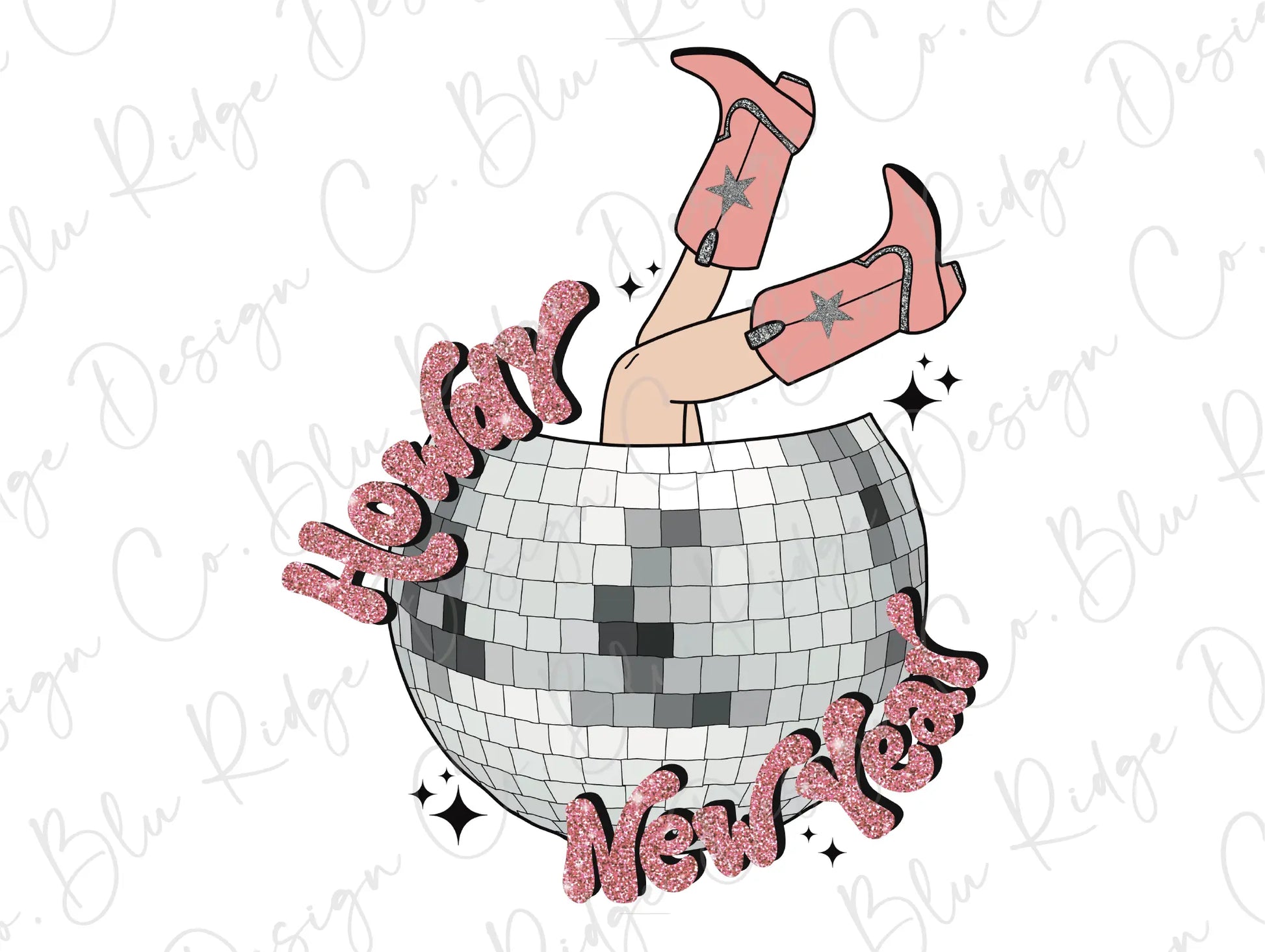 Retro Howdy New Year Disco Ball Cowgirl Direct to Film (DTF) Transfer BluRidgeDesignCo