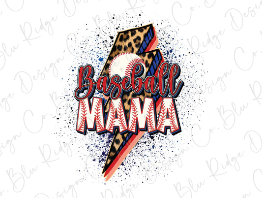 Baseball Mama Leopard Lighting Bolt Direct to Film (DTF) Transfer