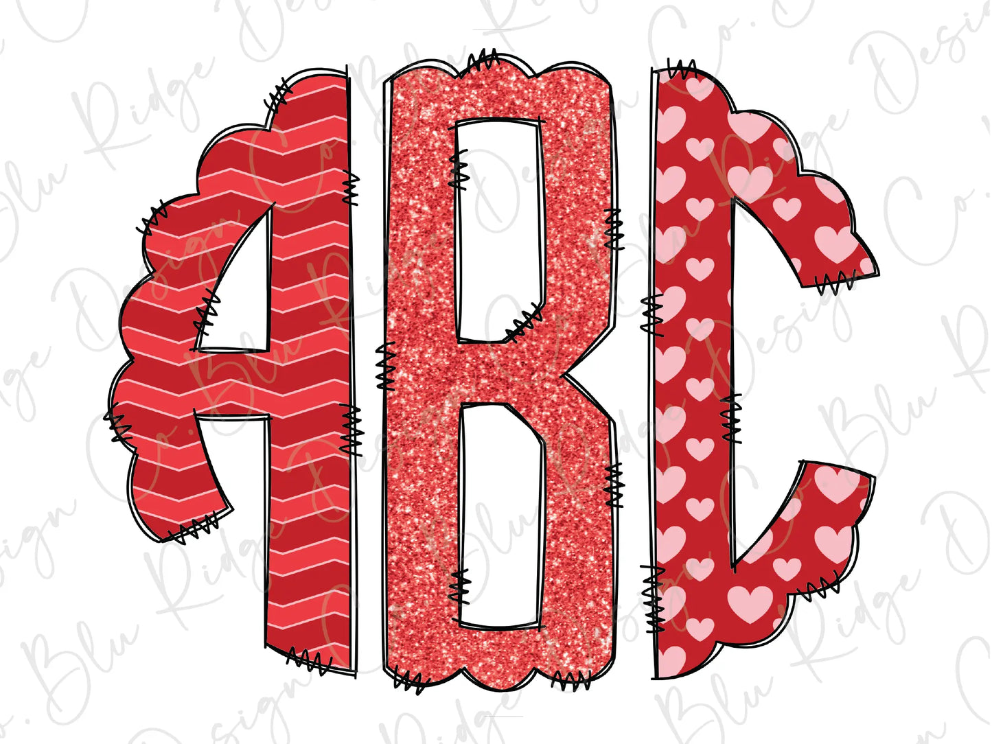 a red and white alphabet with hearts on it