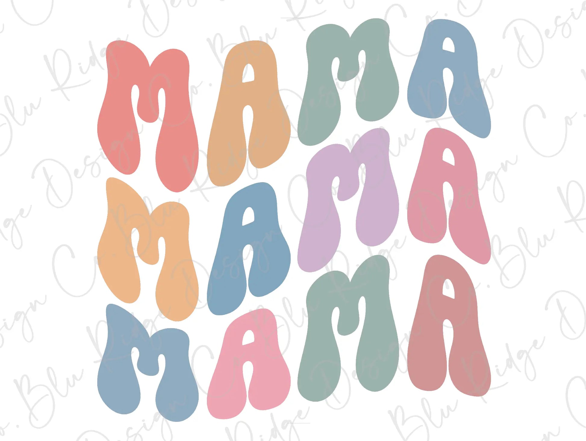 Mama Colorful Stacked Retro Groovy Direct To Film (DTF) Transfer BluRidgeDesignCo