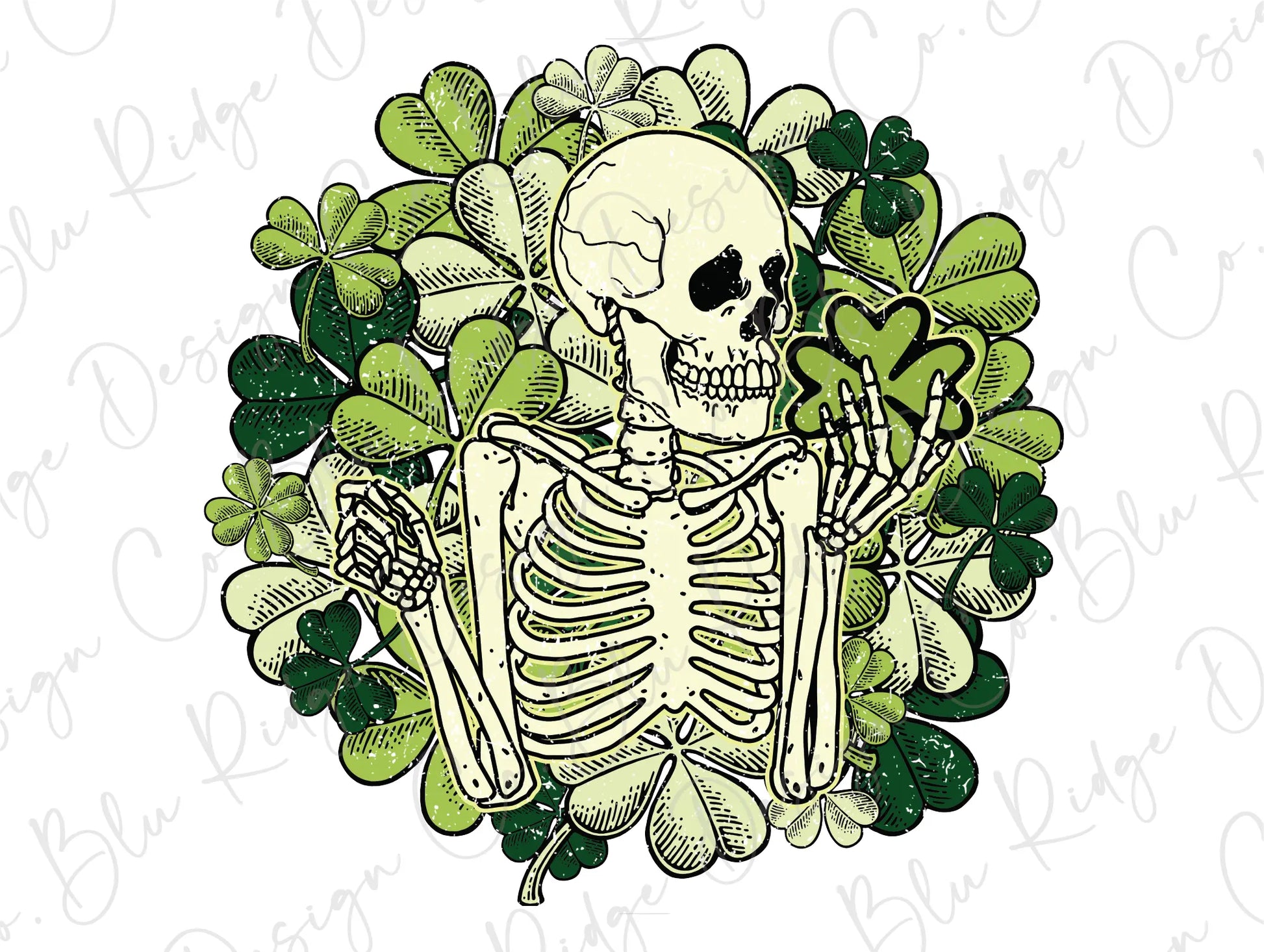 Retro Lucky Clover St Patricks Day Skeleton Direct To Film (DTF) Transfer BluRidgeDesignCo