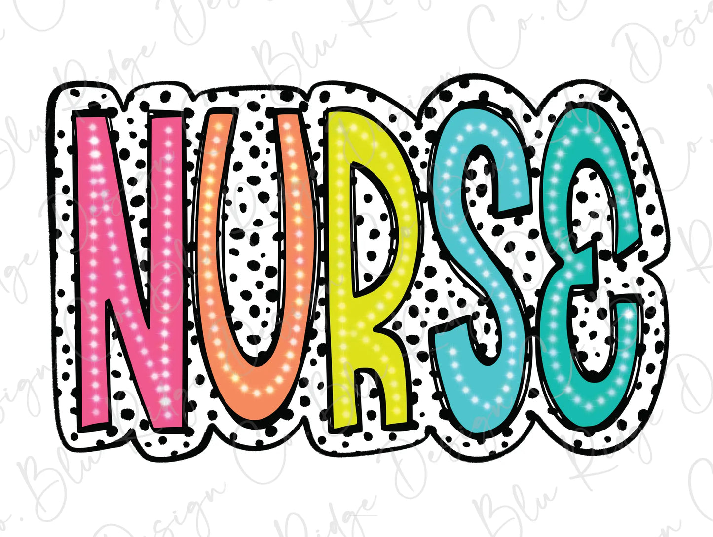 the word nurse in colorful letters with polka dots