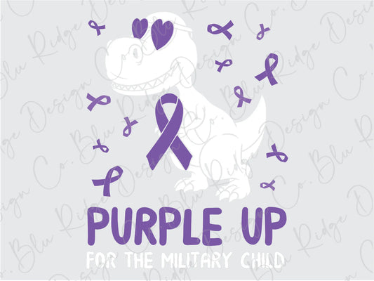 Purple Up For The Military Child T-Rex Dinosaur Design Direct to Film (DTF) Transfer BluRidgeDesignCo