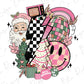 Pink Joys of Christmas Santa, Snack Cake, Presents Retro Lightning Bolt Direct To Film (DTF) Transfer BluRidgeDesignCo