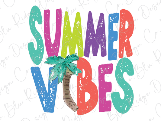 Summer Vibes Retro Colorful Palm Tree Direct to Film (DTF) Transfer