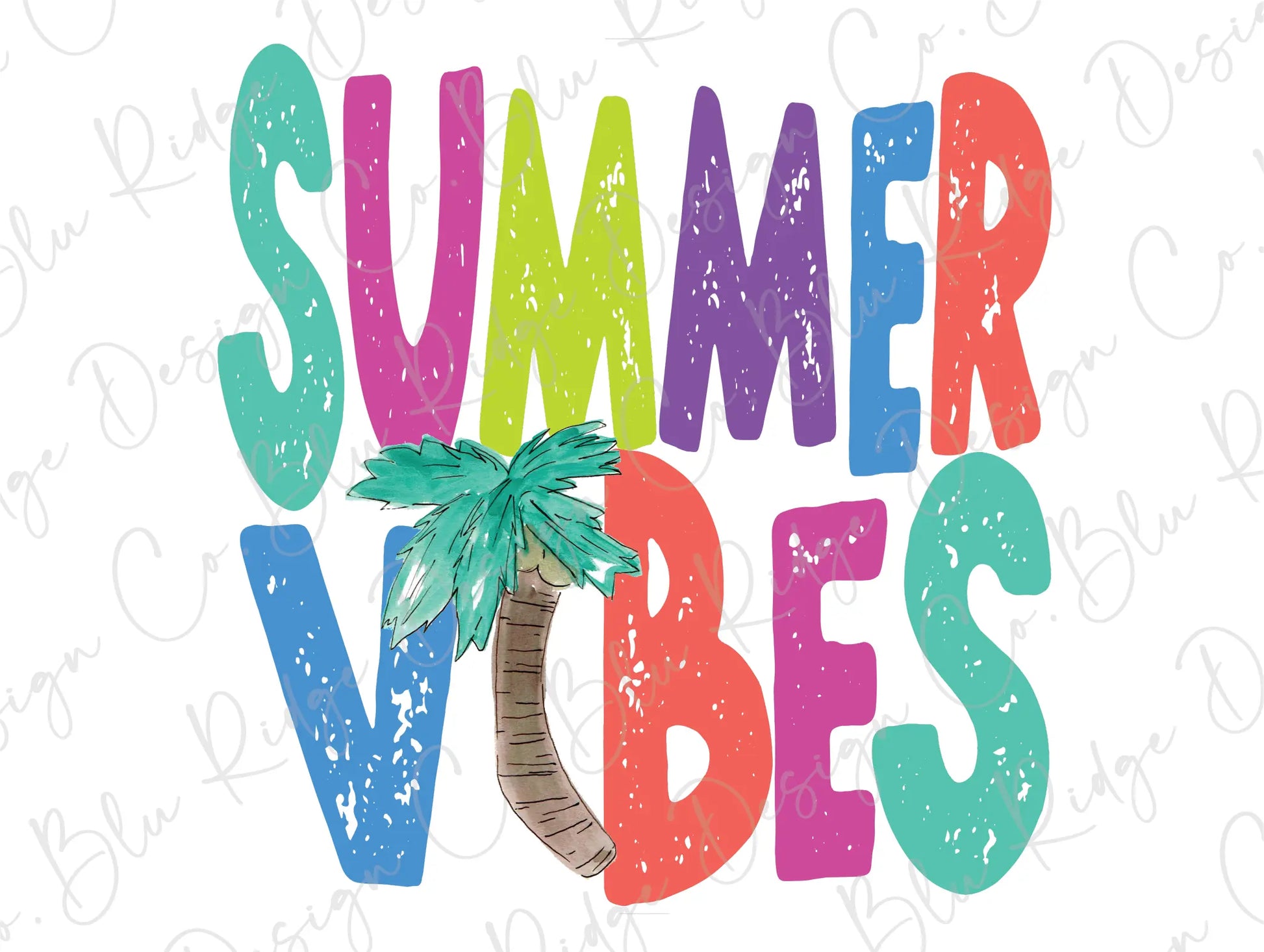 Summer Vibes Retro Colorful Palm Tree Direct to Film (DTF) Transfer BluRidgeDesignCo