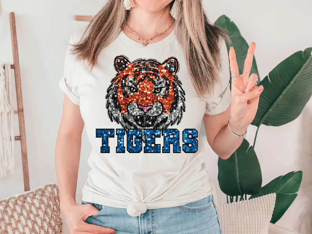 Tigers Sequins Football Mascot Direct To Film (DTF) Transfer BluRidgeDesignCo