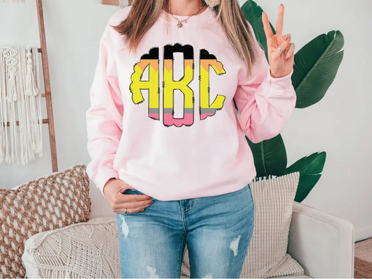 a woman wearing a pink sweatshirt with the number forty on it