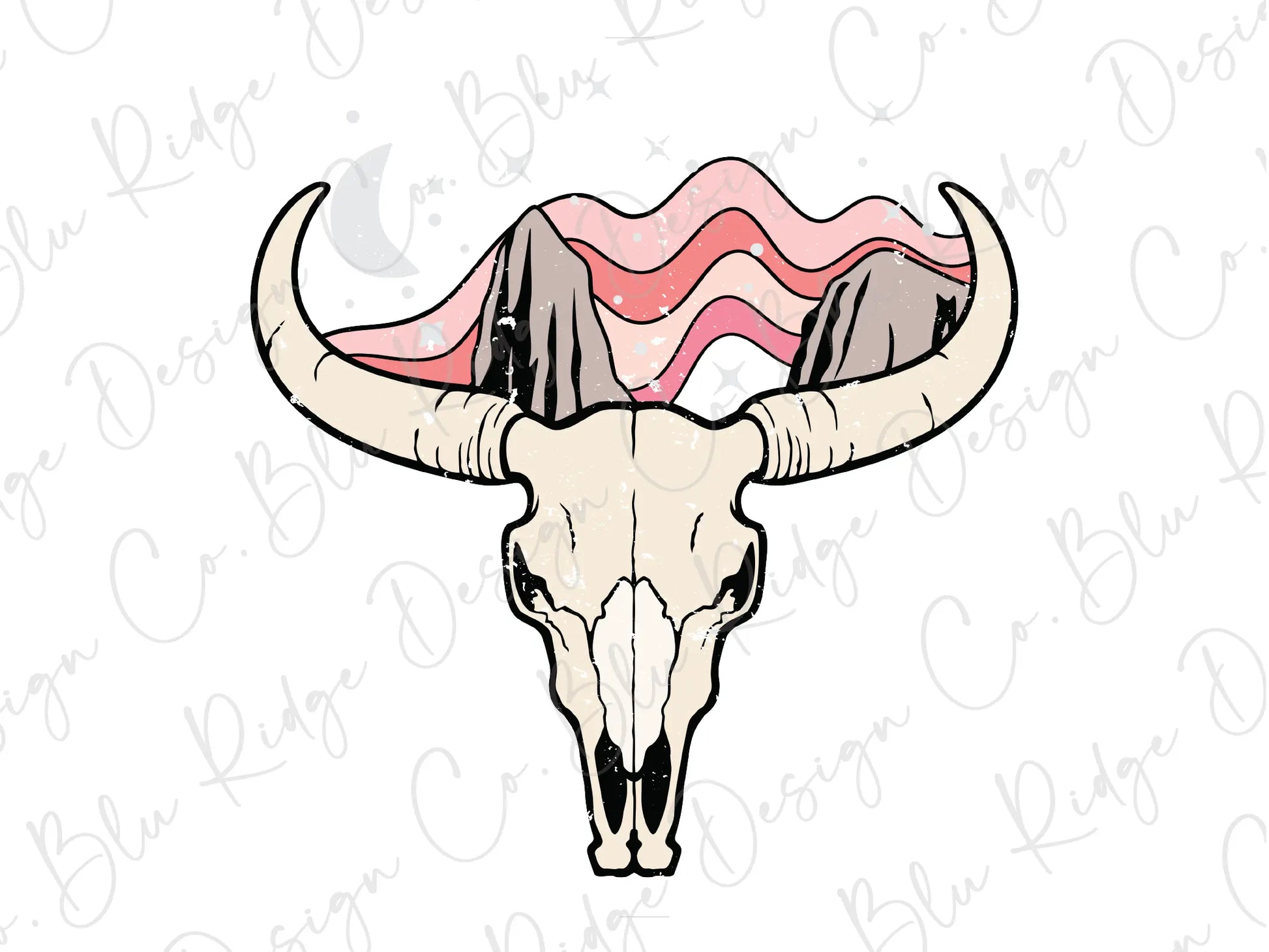 a bull's skull with long horns and a pattern on it